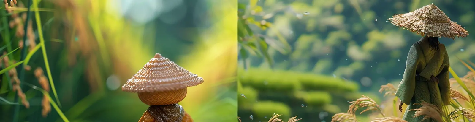 创意夏天农民伯伯收割水稻微观场景插图海报midjourney关键词咒语