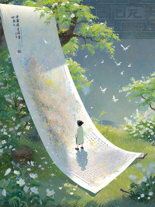 三维古风美女行走卷轴宫崎骏风格春天插图奇域ai绘画关键词咒语-Ai宇宙吧-