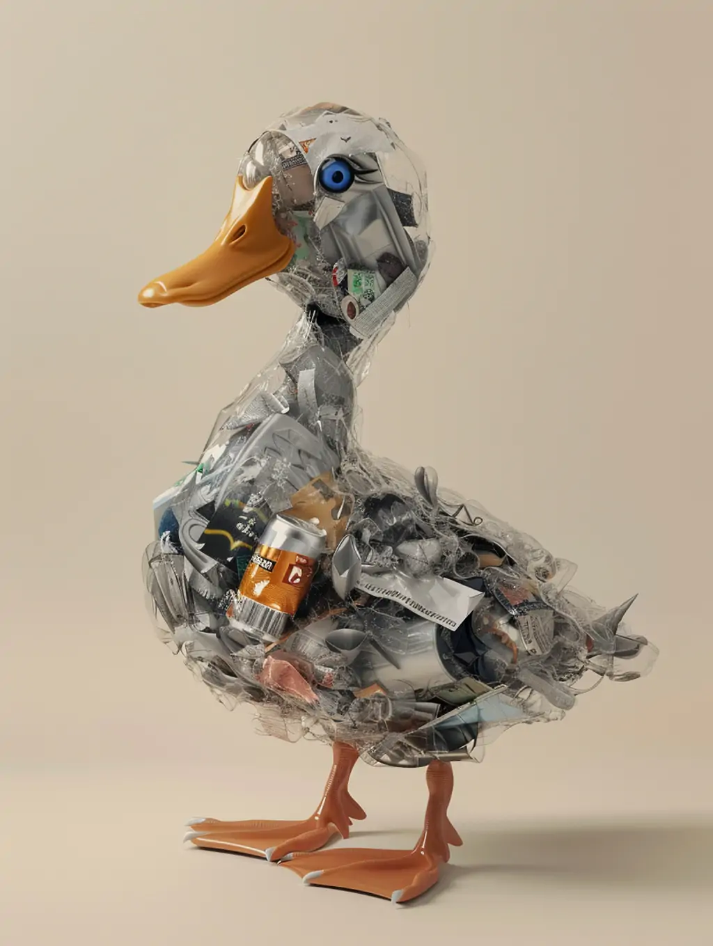 创意透明塑料鸭子身体装满垃圾报纸动物模型midjourney关键词咒语 - Ai宇宙吧--Ai宇宙吧-