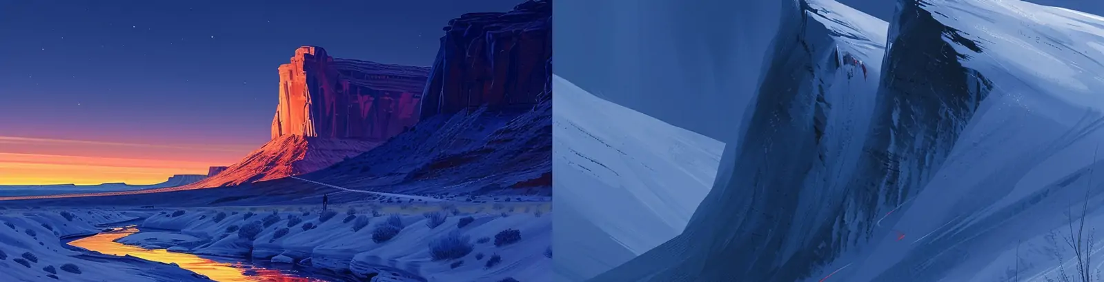 极简主义户外沙漠河流夜晚星空场景插图绘画海报midjourney关键词咒语