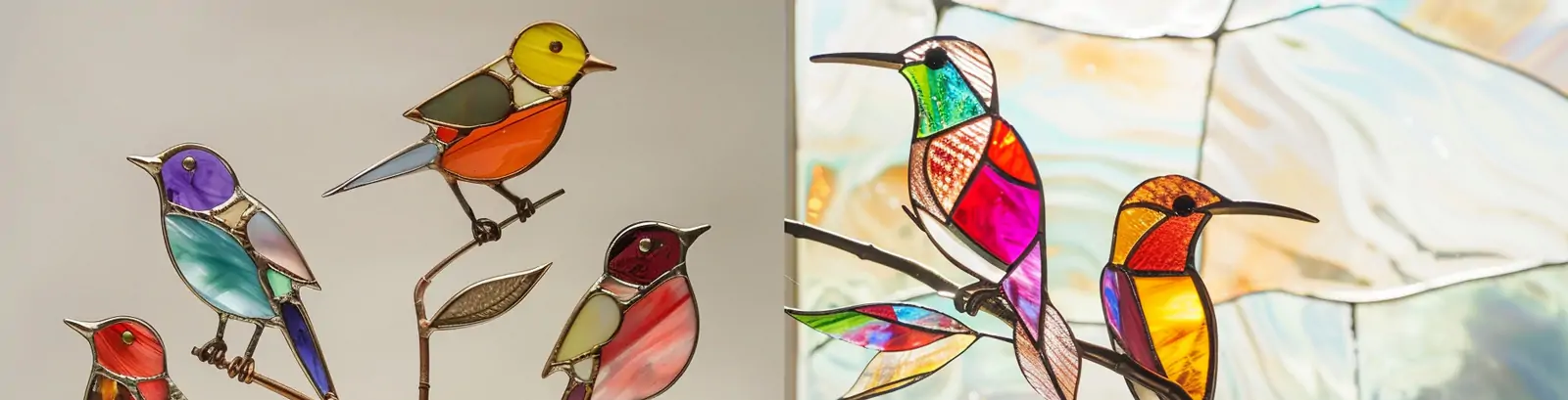 彩色玻璃水晶鸟站在树枝上艺术工艺品模型midjourney关键词咒语