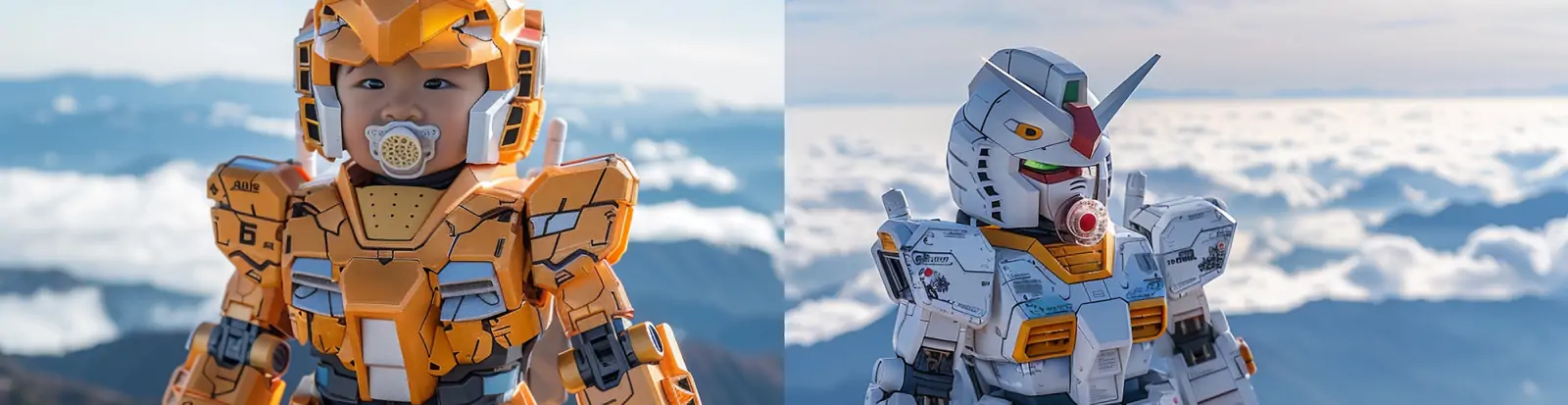 创意婴儿宝宝奶嘴机械装甲战士服装人物摄影海报midjourney关键词咒语