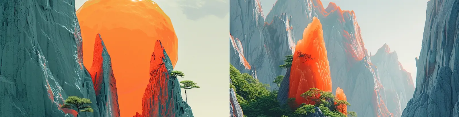 中国风自然山水红色岛屿海滩宁静氛围场景摄影海报midjourney关键词咒语