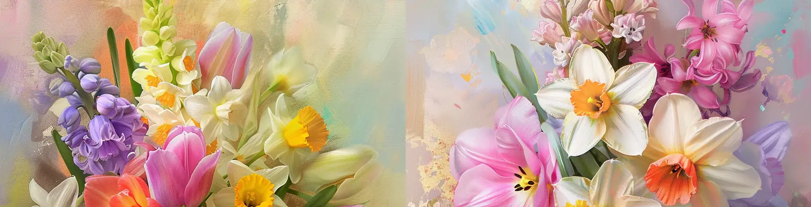 手绘美丽郁金香水仙花风信子花束鲜花艺术作品海报midjourney关键词咒语