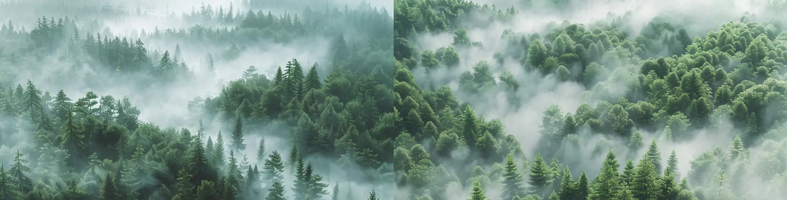 雾蒙蒙绿色森林鸟瞰图摄影海报midjourney关键词咒语