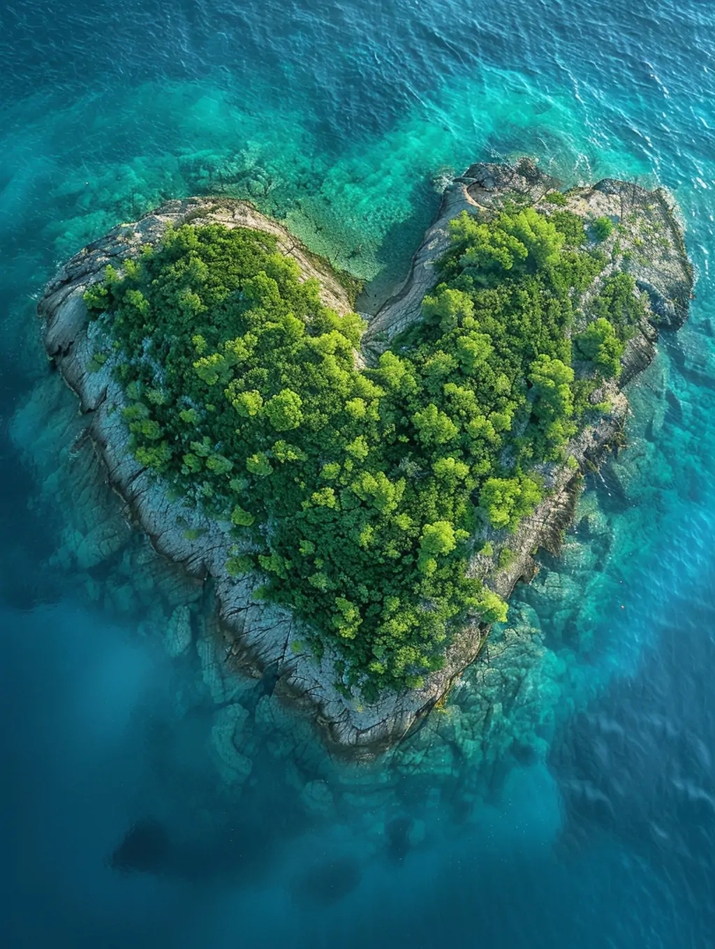 空中俯瞰美丽浪漫心形岛屿自然景观摄影海报midjourney关键词咒语 - Ai宇宙吧--Ai宇宙吧-
