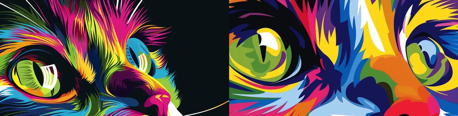 手绘彩色猫咪面部细节特写矢量艺术插图绘画海报midjourney关键词咒语