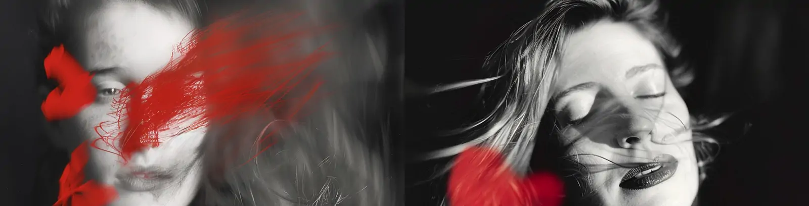 创意黑白希腊女神肖像凌乱头发运动模糊艺术摄影海报midjourney关键词咒语