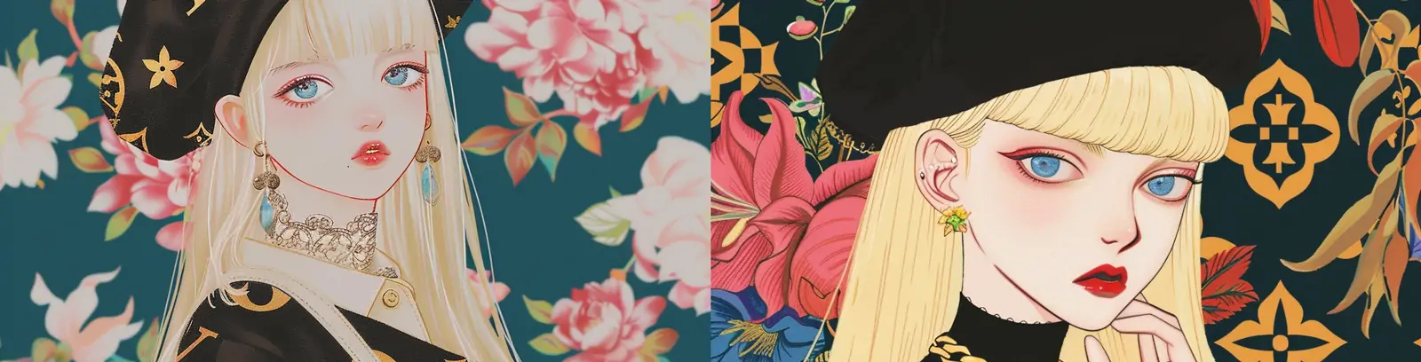 手绘精致LV拜金女孩肖像动漫人物插图绘画海报midjourney关键词咒语