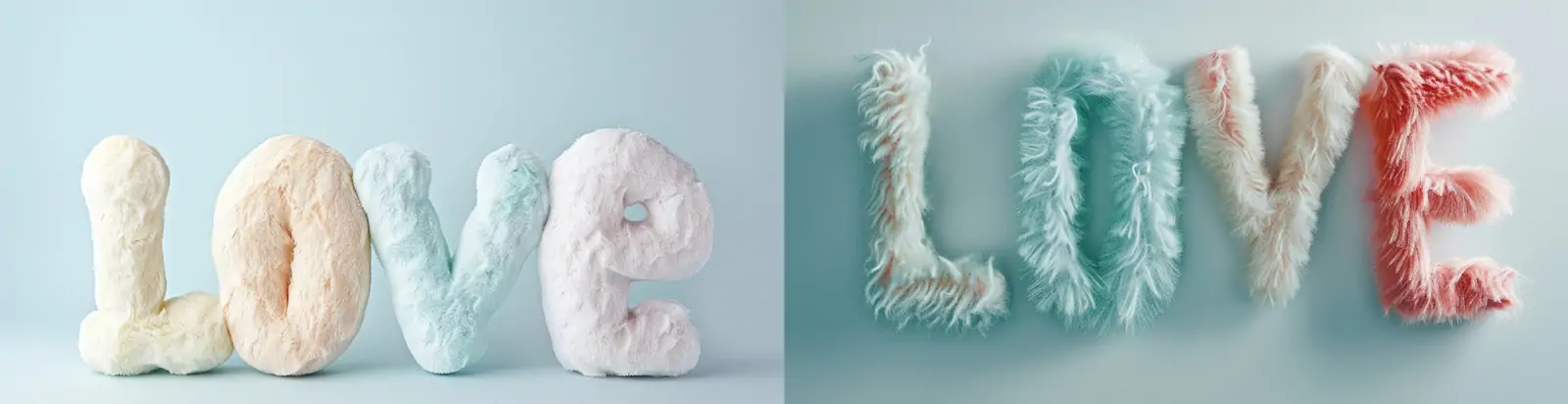 创意蓬松毛绒质地英文字母love立体模型midjourney关键词咒语