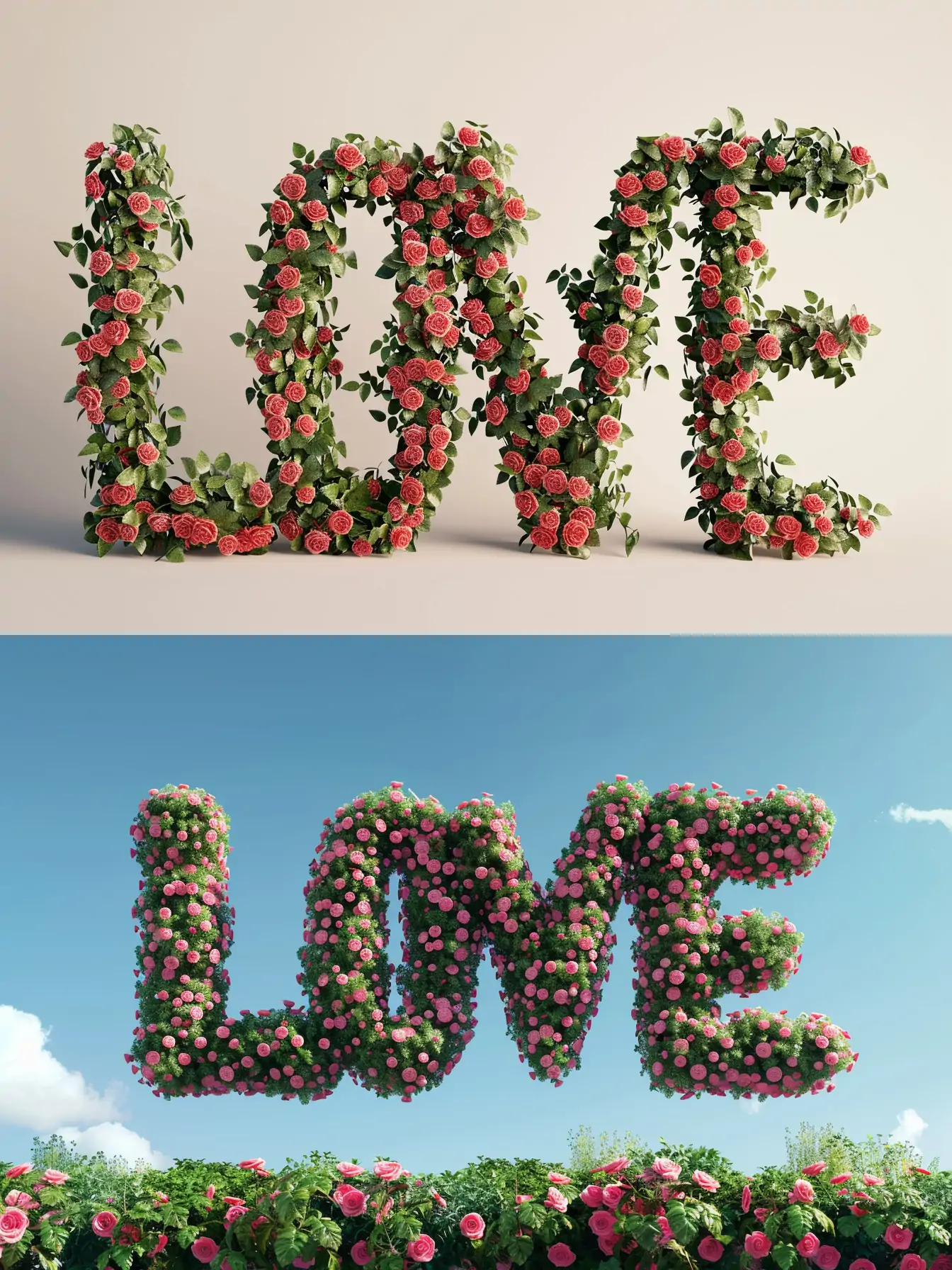 创意3D玫瑰鲜花植物英文字母love立体模型midjourney关键词咒语 - Ai宇宙吧--Ai宇宙吧-