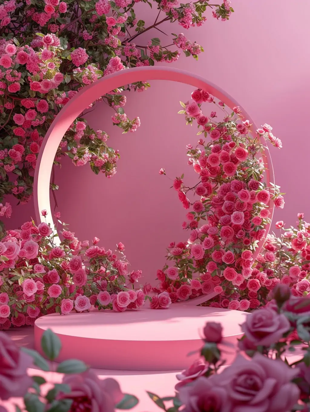 极简主义玫瑰鲜花植物立体空间展厅海报背景midjourney关键词咒语 - Ai宇宙吧--Ai宇宙吧-