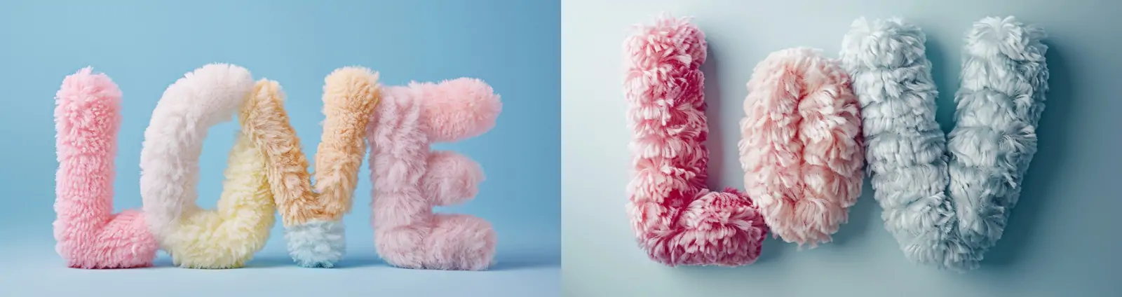 创意3D毛茸茸蓬松质地英文字母love立体模型midjourney关键词咒语