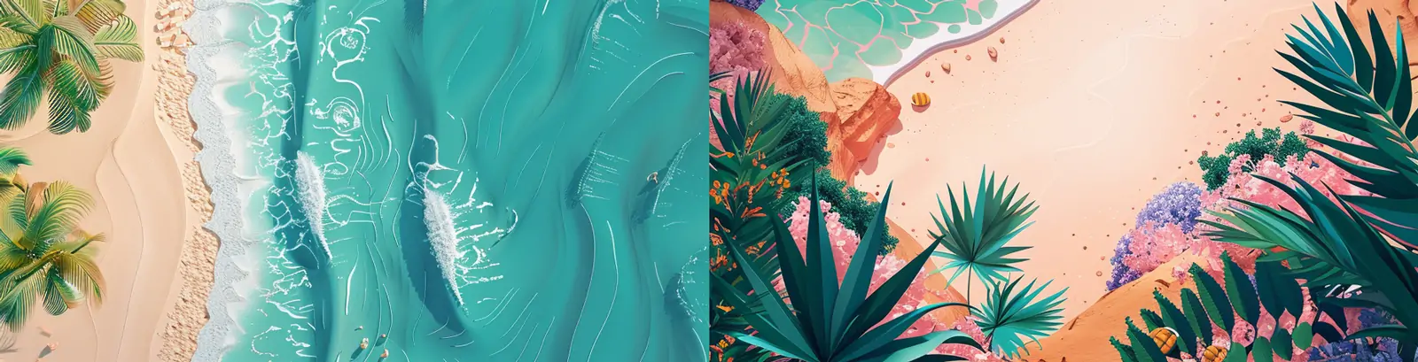 3D立体夏天热带海边大海沙滩海浪鸟瞰图场景摄影海报midjourney关键词咒语