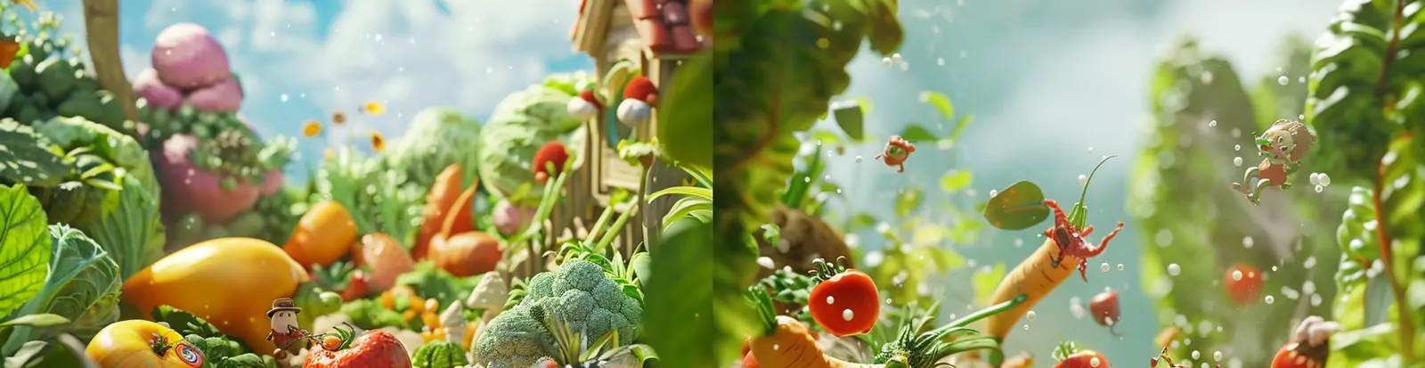 3D立体异想天开新鲜蔬菜卡通风格微型场景插图海报midjourney关键词咒语