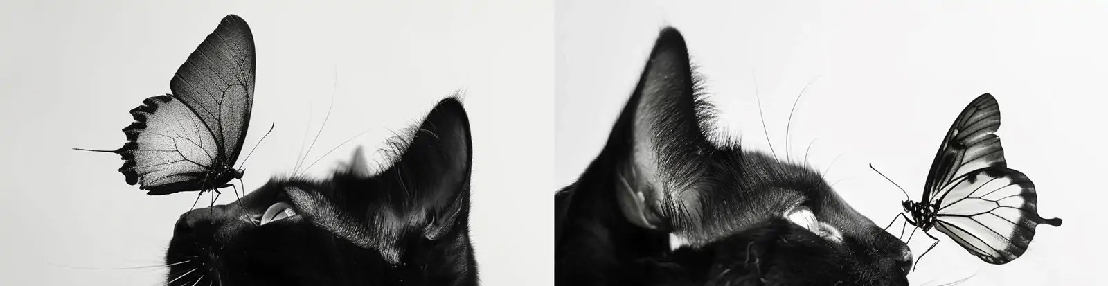 可爱黑色猫咪鼻子上的蝴蝶特写摄影海报midjourney关键词咒语