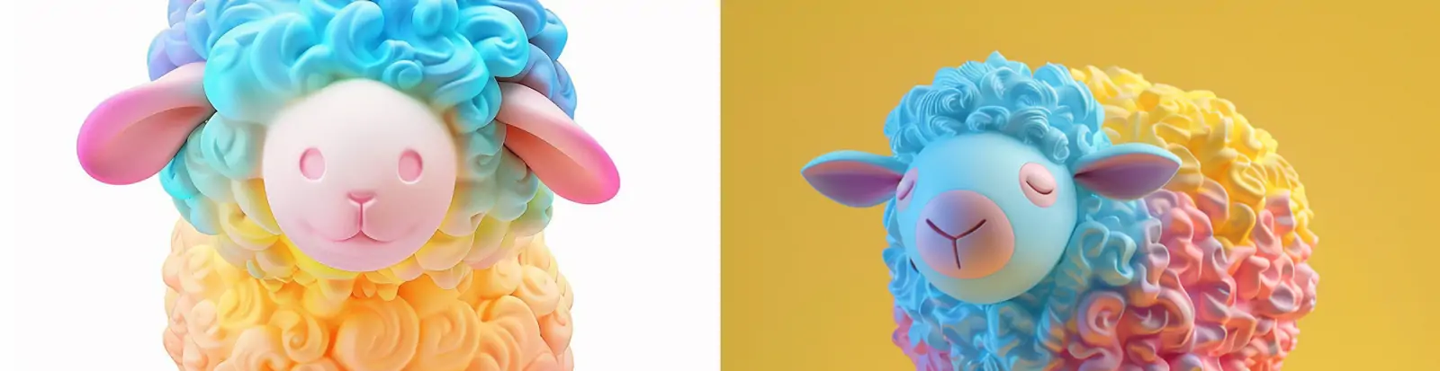 可爱彩色渐变柔软橡胶质地绵羊动物模型midjourney关键词咒语