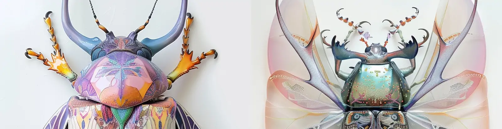 超现实主义瓷犀甲虫昆虫动物艺术图案机械模型midjourney关键词咒语