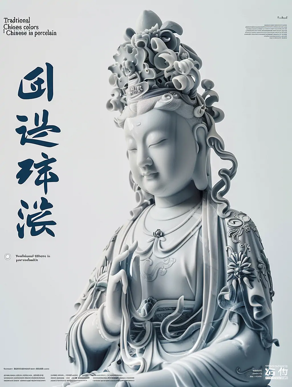 中国传统古代观音菩萨雕像展览摄影海报midjourney关键词咒语 - Ai宇宙吧--Ai宇宙吧-