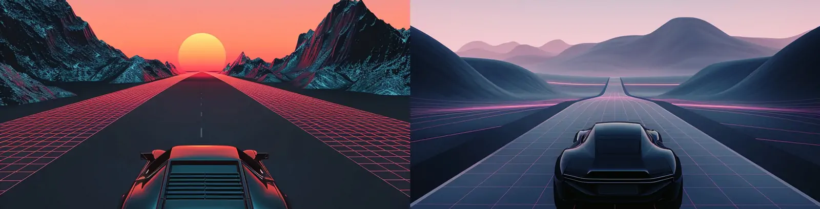 现代极简主义动感汽车道路行驶自然山脉场景摄影海报midjourney关键词咒语