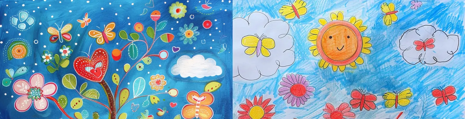 手绘儿童彩色鲜花树木艺术线条插图绘画midjourney关键词咒语