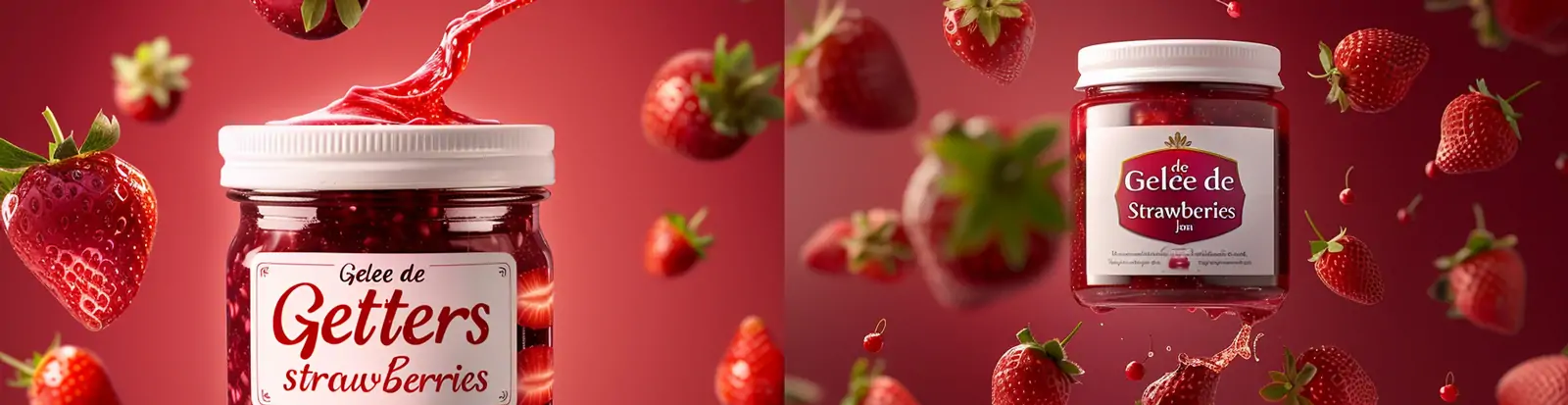 创意红色新鲜草莓酱美食产品广告摄影海报midjourney关键词咒语