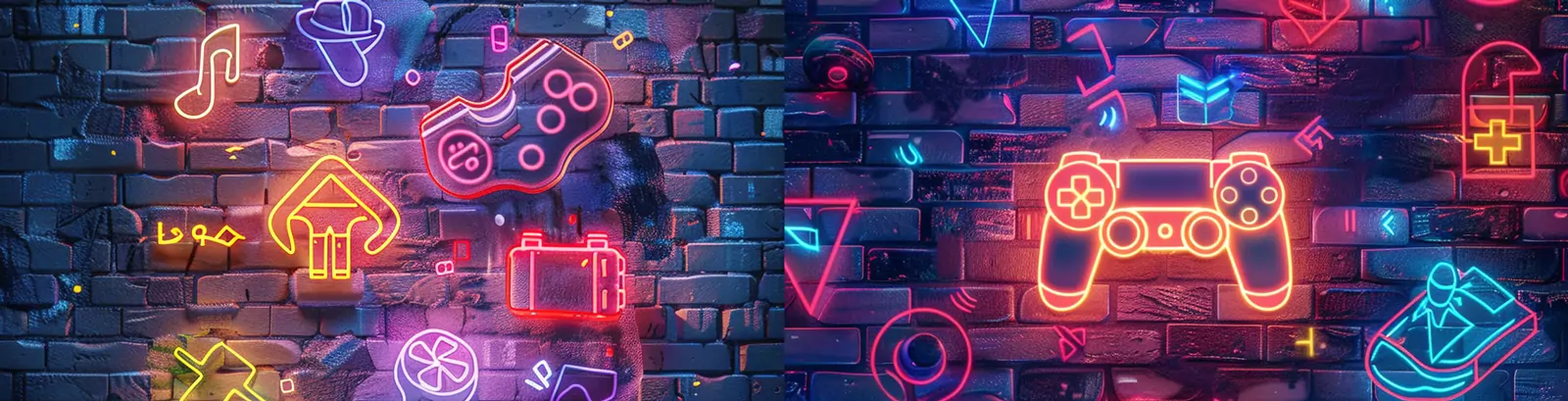 彩色霓虹灯游戏机手柄控制器图标壁纸艺术摄影海报midjourney关键词咒语