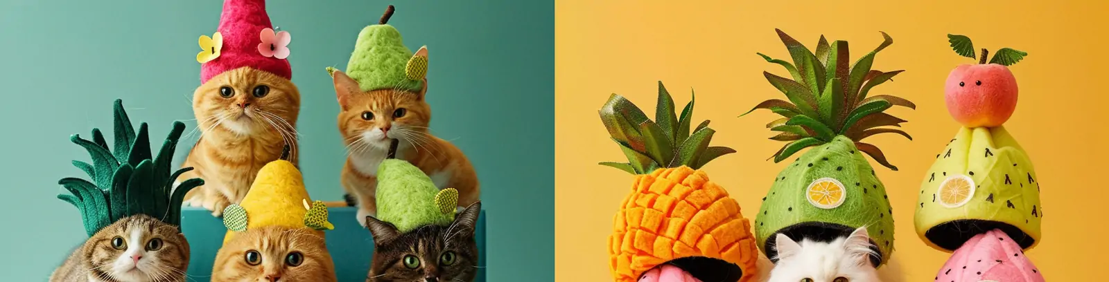 创意可爱猫咪水果帽子姿势艺术摄影海报midjourney关键词咒语