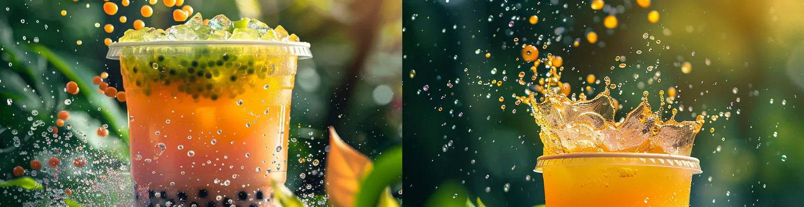 清凉夏季新鲜水果茶果汁饮料水花飞溅广告摄影海报midjourney关键词咒语