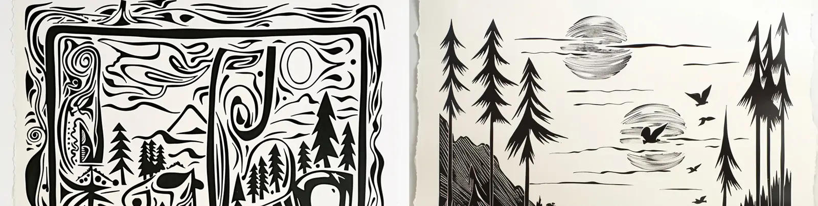 手绘黑白自然风景插图绘画海报midjourney关键词咒语