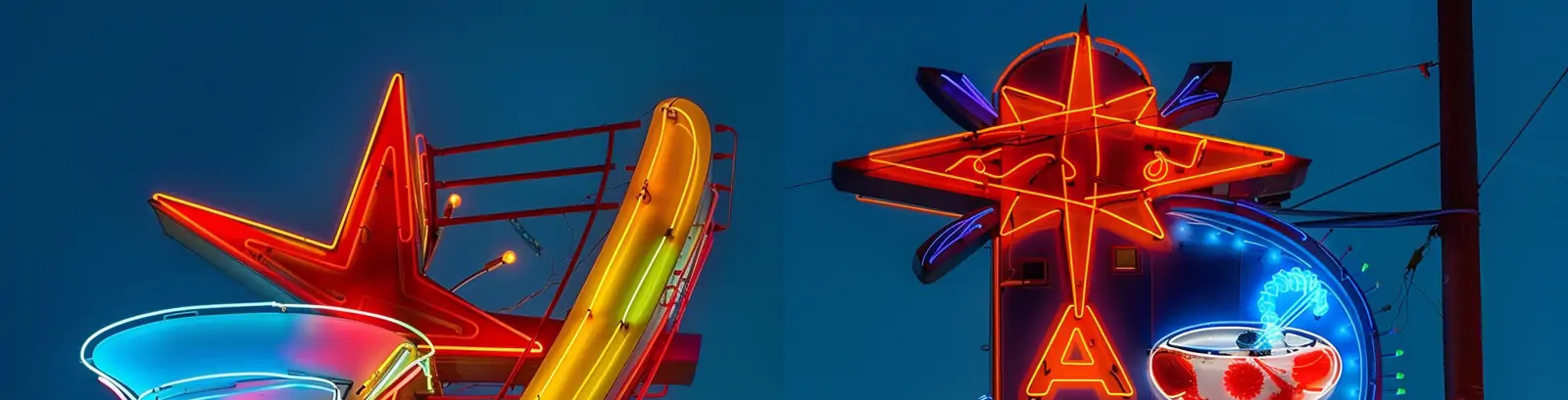 夏季夜晚霓虹灯广告牌摄影海报midjourney关键词咒语