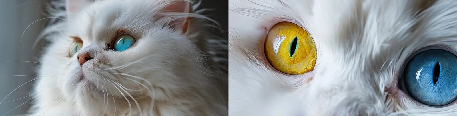 白色毛茸茸可爱黄眼睛蓝眼睛波斯猫特写摄影海报midjourney关键词咒语