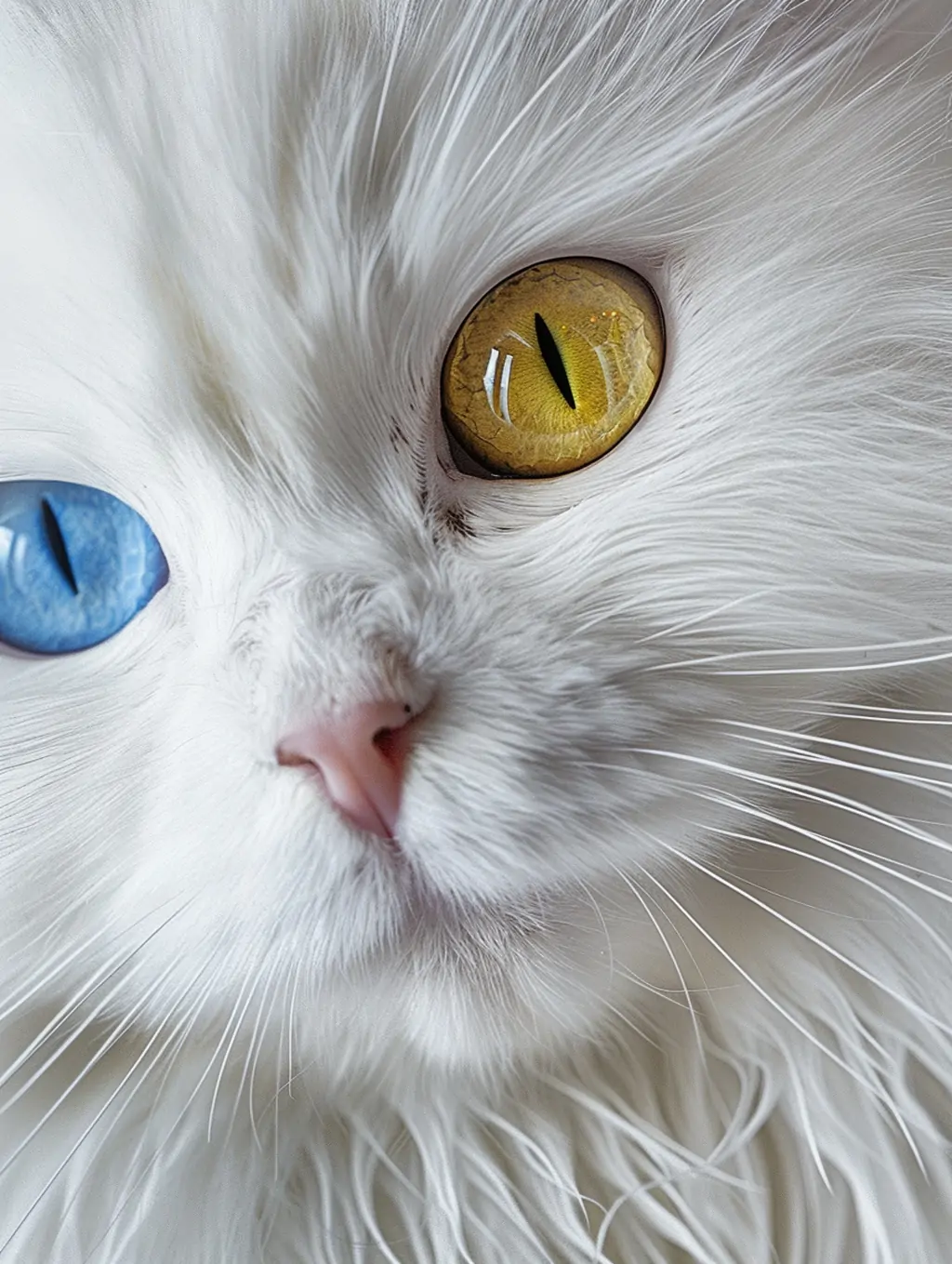 白色毛茸茸可爱黄眼睛蓝眼睛波斯猫特写摄影海报midjourney关键词咒语 - Ai宇宙吧--Ai宇宙吧-