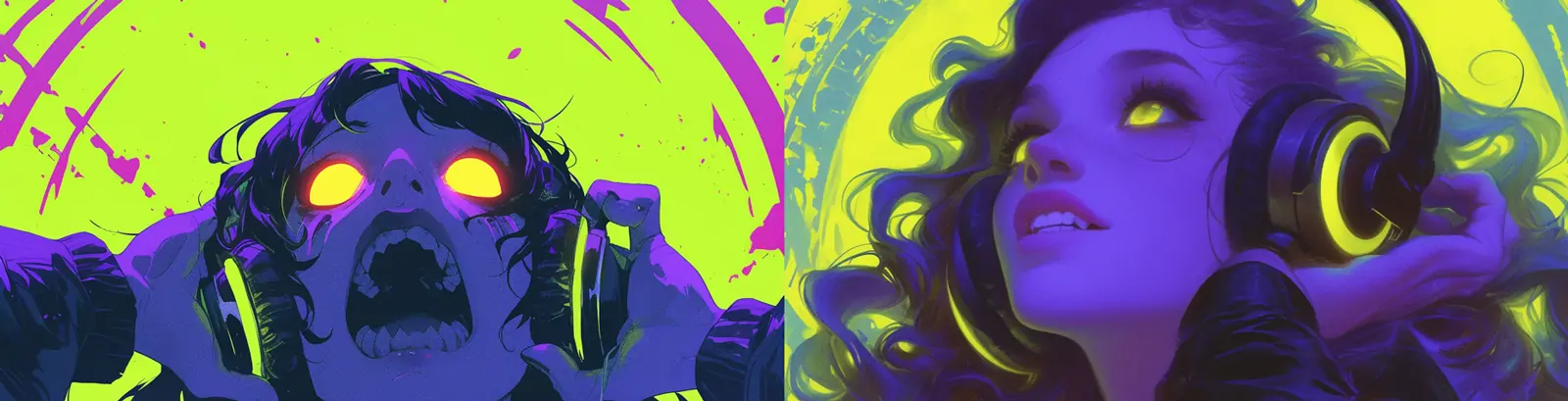 紫色复古前卫野兽派恐怖人物风格插图海报midjourney关键词咒语