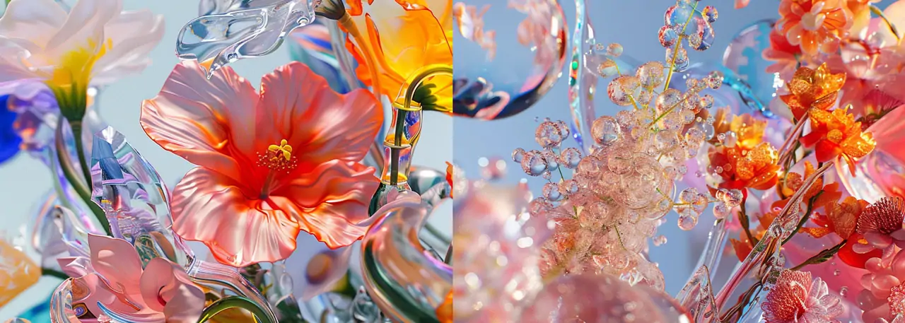 彩色玻璃质感潮流艺术时尚海报元素midjourney关键词咒语