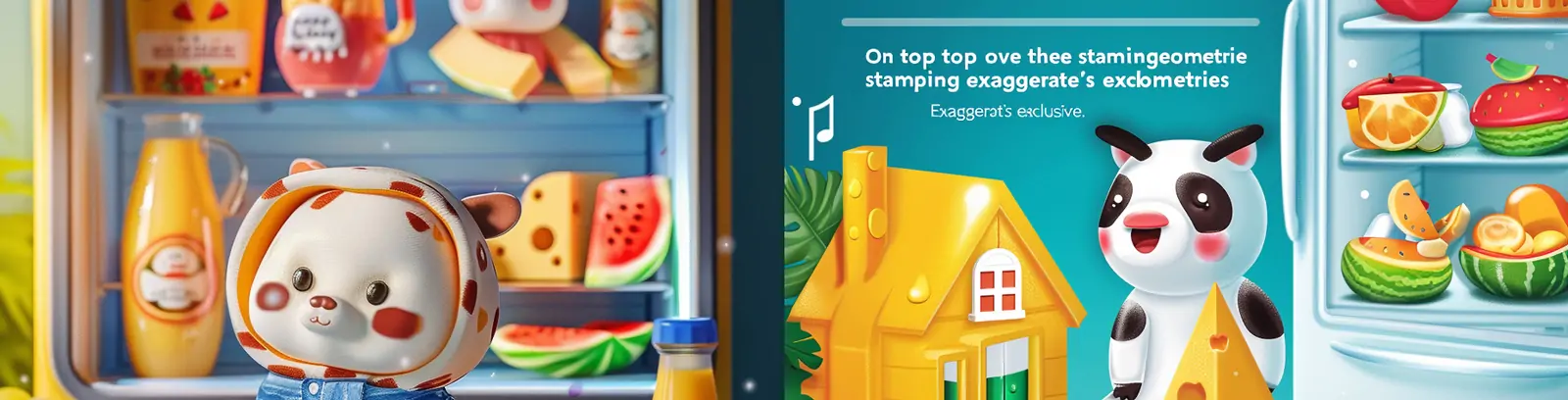 创意手绘可爱卡通夏季牛奶西瓜果汁水果冰箱电商促销插图海报midjourney关键词咒语