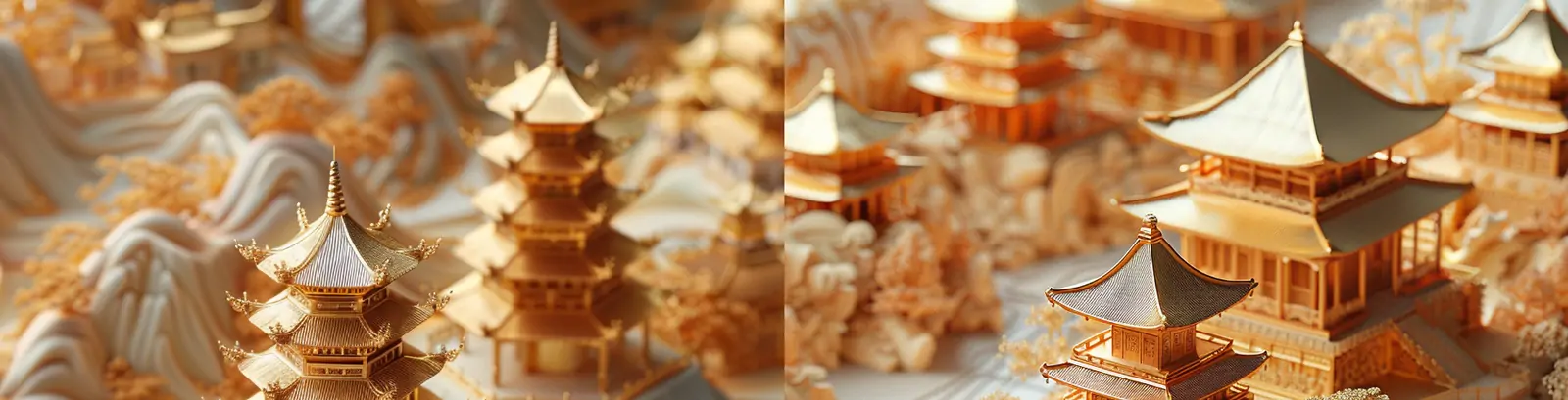 中国风3D立体古代奢华金色宫殿建筑模型midjourney关键词咒语