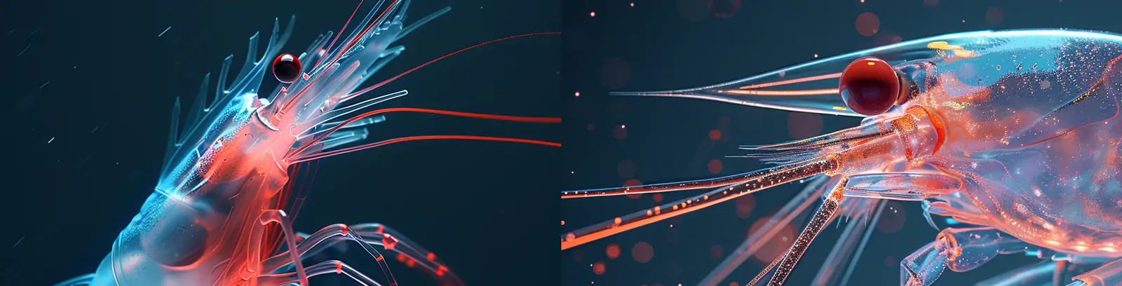 创意透明彩色水晶虾发光体水下摄影海报midjourney关键词咒语