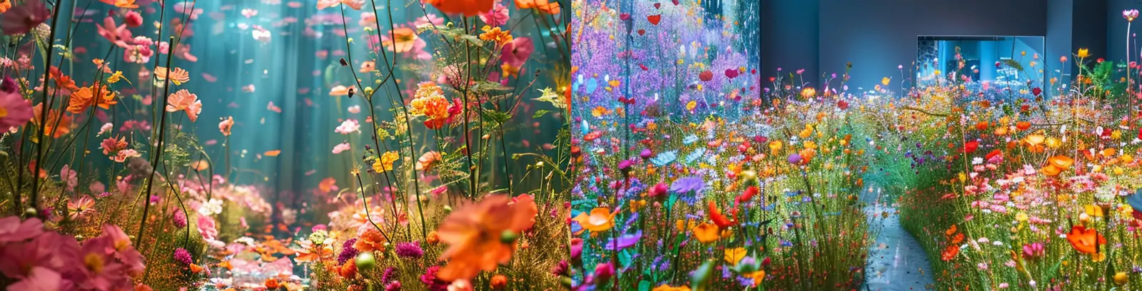沉浸式唯美鲜花植物四折屏幕花海场景摄影海报midjourney关键词咒语