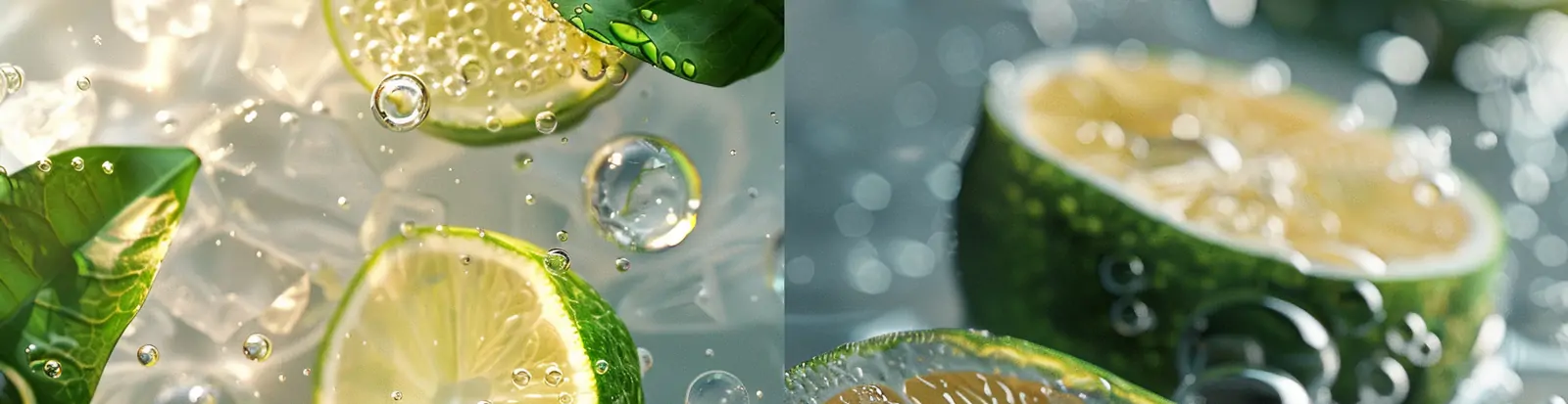 清凉夏季绿色柠檬水冰块气泡手机壁纸背景海报midjourney关键词咒语