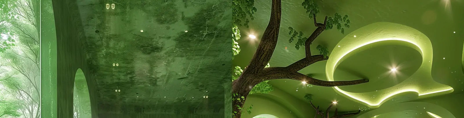 神奇梦幻美丽绿色森林学校幼儿园书桌室内空间摄影海报midjourney关键词咒语