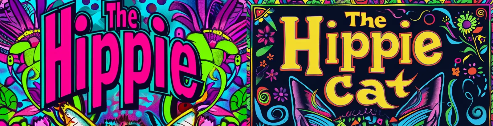 手绘彩色潮流迷幻摇滚嘻哈风格猫咪图案封面海报midjourney关键词咒语