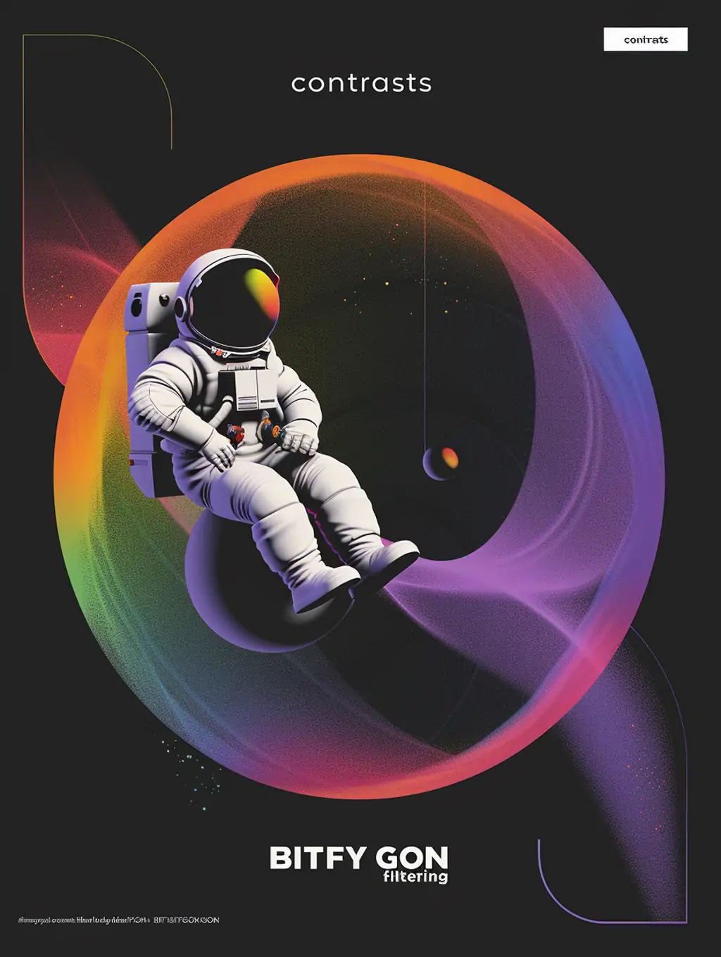 超现实主义彩色渐变太空宇航员球体画册封面海报midjourney关键词咒语-Ai宇宙吧-