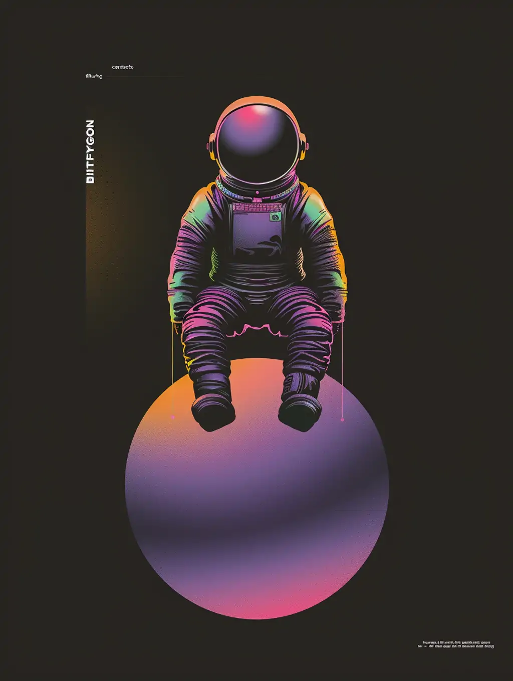超现实主义彩色渐变太空宇航员球体画册封面海报midjourney关键词咒语-Ai宇宙吧-