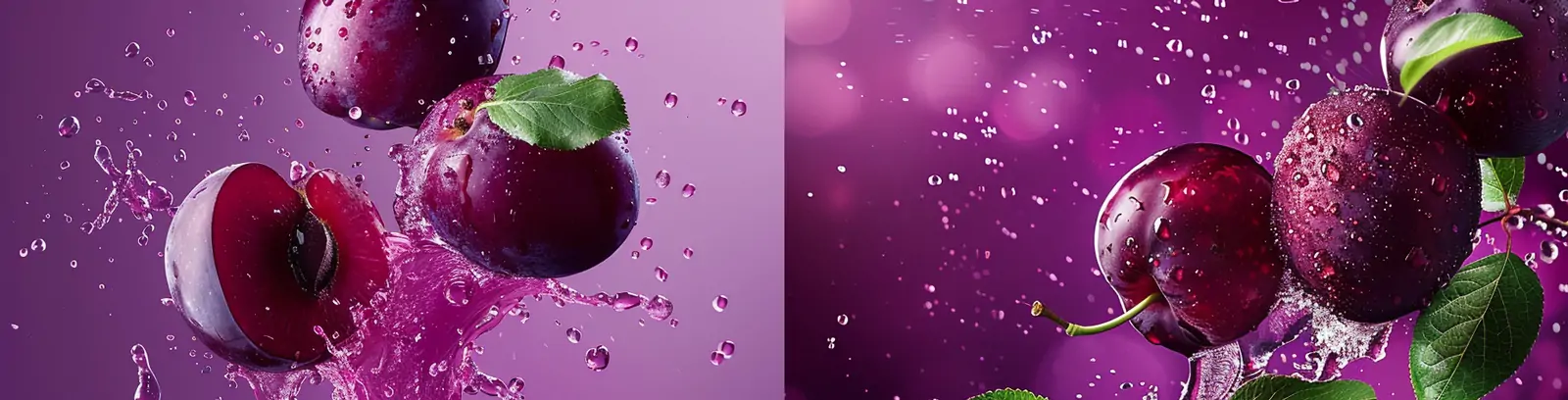 新鲜水果紫色李子果汁饮料水花飞溅广告摄影海报midjourney关键词咒语