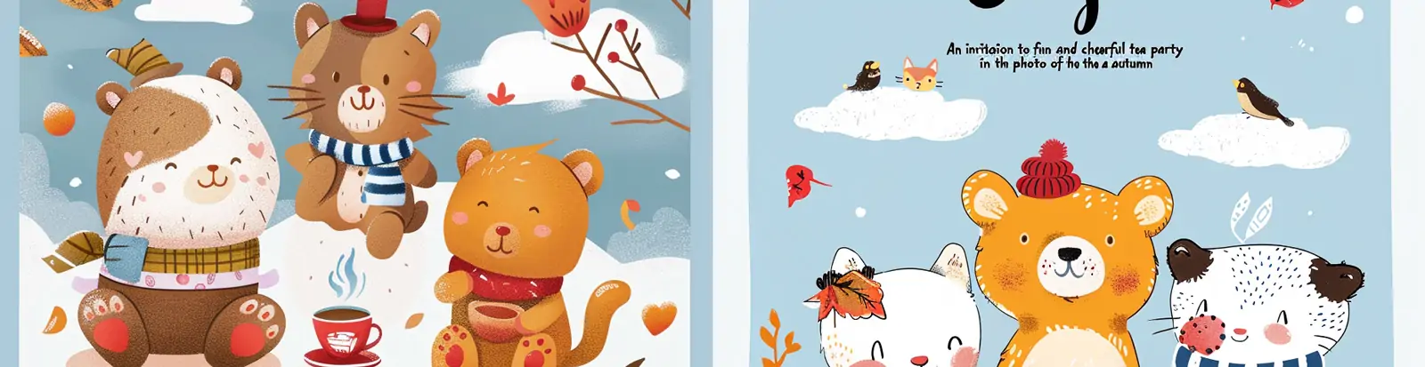 手绘可爱卡通动物咖啡馆茶话会下午茶邀请函插图绘画海报midjourney关键词咒语