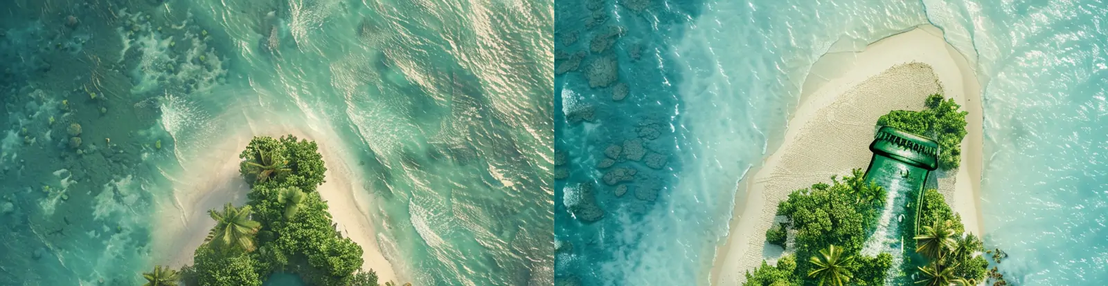 创意热带大海小岛沙滩可口可乐瓶鸟瞰图艺术摄影海报midjourney关键词咒语
