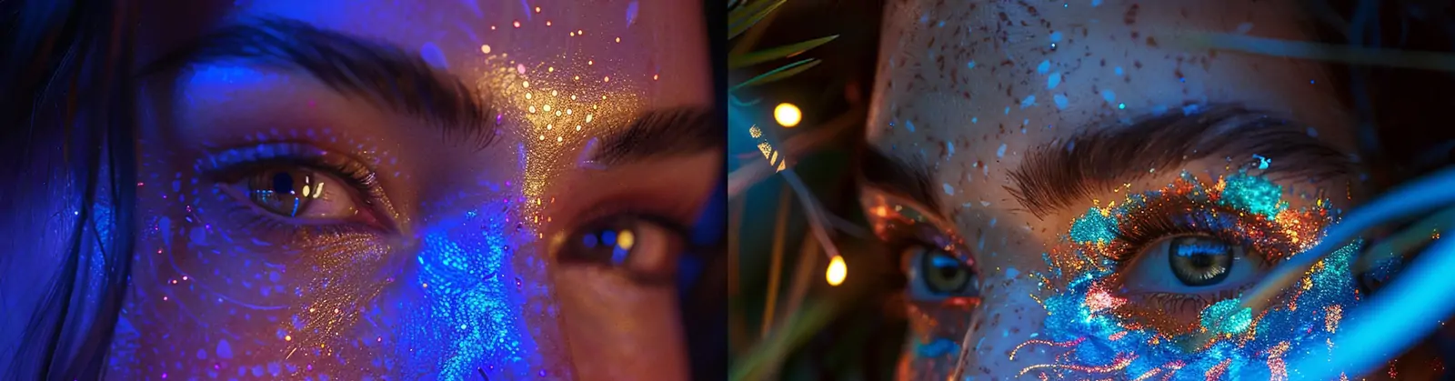 时尚潮流人物女孩面部彩绘光效艺术摄影海报midjourney关键词咒语