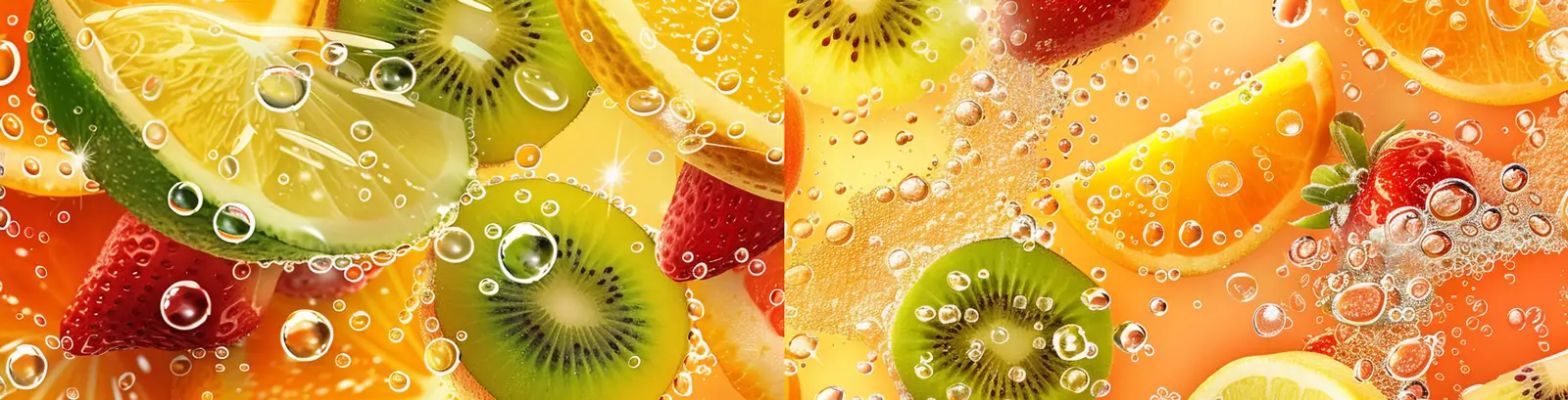 清凉夏季彩色水果柠檬猕猴桃草莓水果饮料气泡海报midjourney关键词咒语