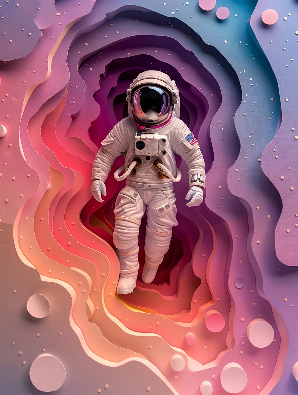 3D立体剪纸艺术宇航员宇宙星球空间海报midjourney关键词咒语-Ai宇宙吧-